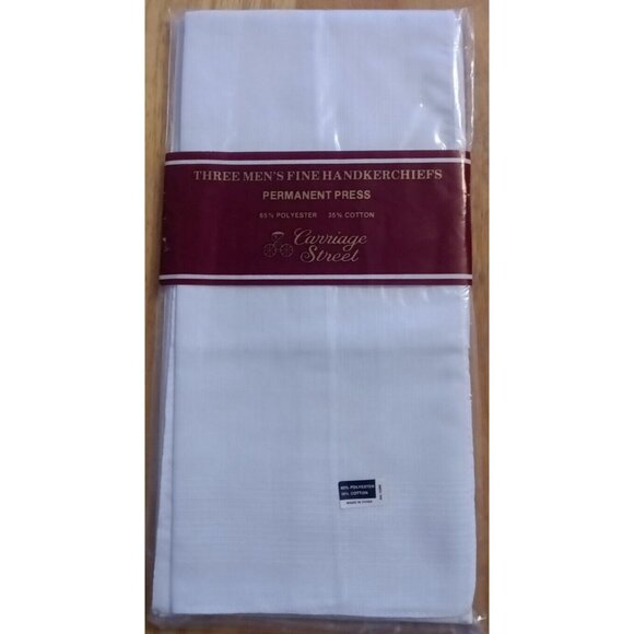 Vintage Mens Fine Handkerchiefs Carriage Street 3 pack Permanent Press - Picture 1 of 3